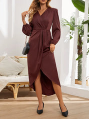Elegante Midi Jurk Dames met V-hals en Ballonmouwen - Bella Conti