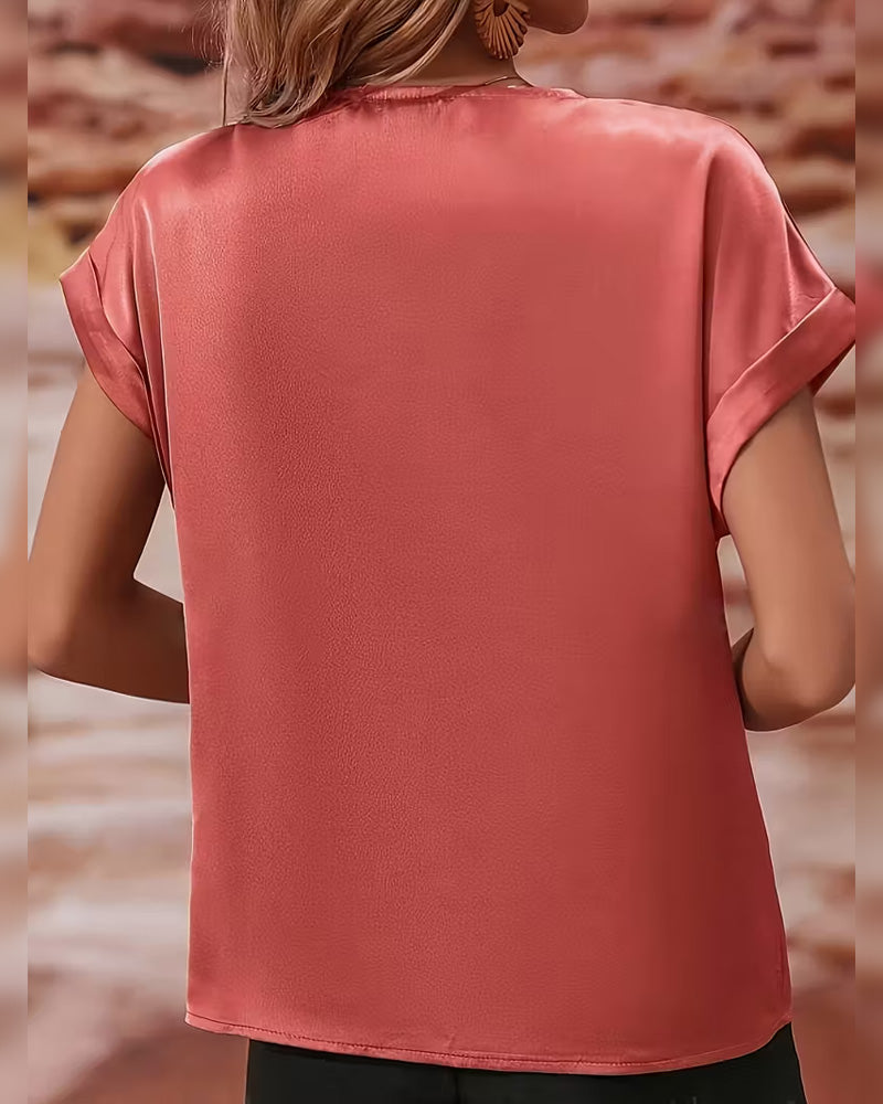 Satijnen Blouse Dames met Waterval Decolleté en Korte Mouw - Sofia Marinetti