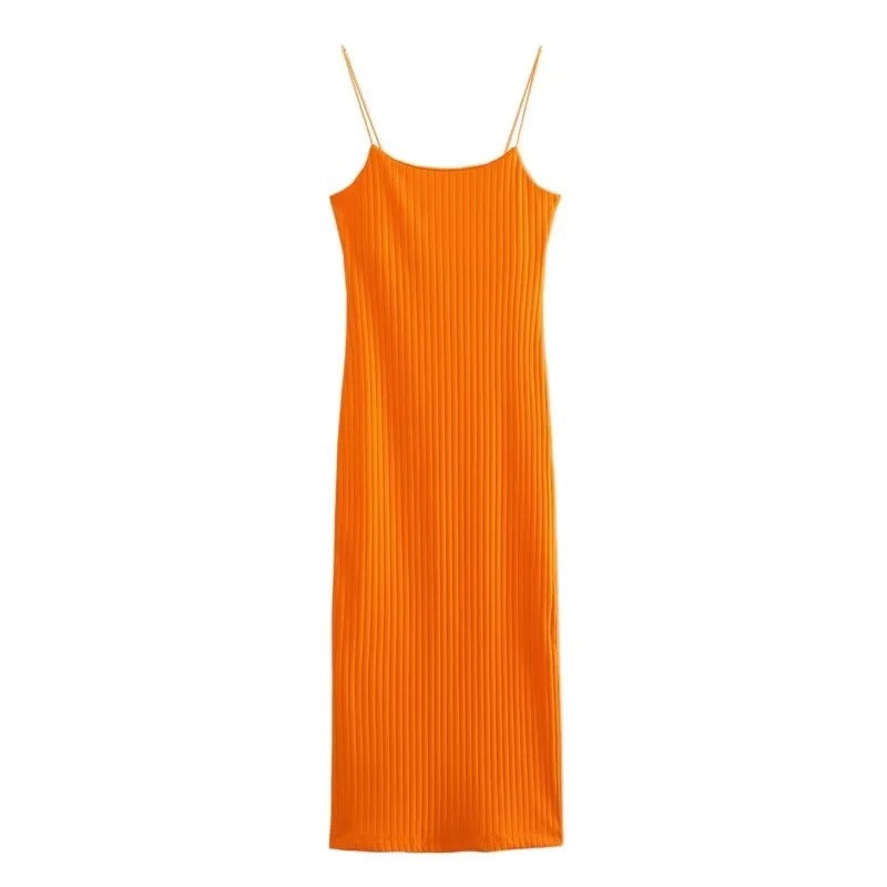 Alessia Jurk | Geribbelde Midi Zomerjurk met Spaghettibandjes en Stretch Pasvorm