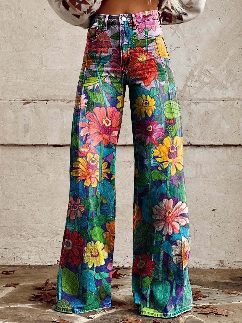 Rosa Jeans | Dames Jeans met Bloemenprint en Comfortabele Stretch Pasvorm