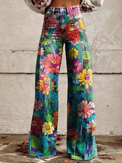 Rosa Jeans | Dames Jeans met Bloemenprint en Comfortabele Stretch Pasvorm