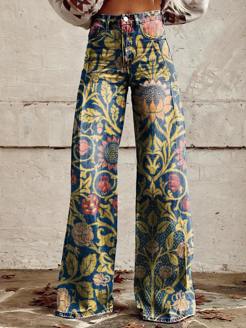 Rosa Jeans | Dames Jeans met Bloemenprint en Comfortabele Stretch Pasvorm