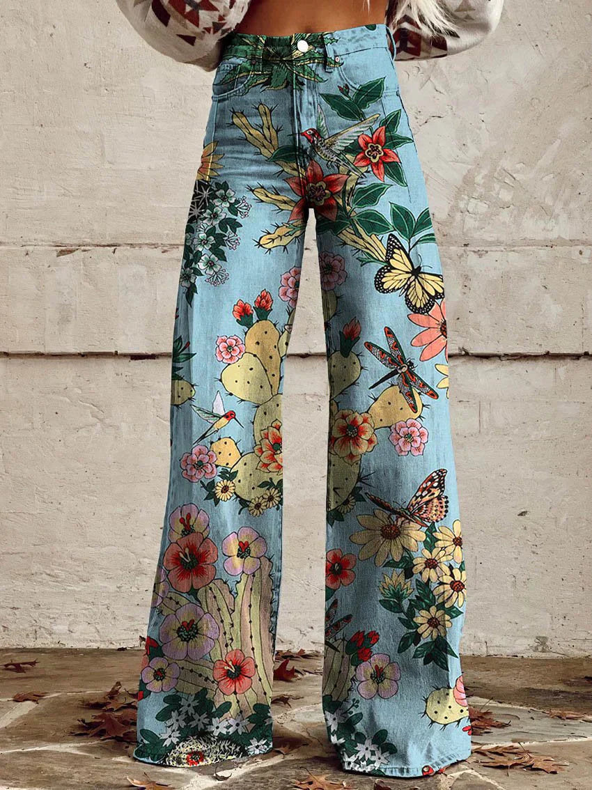 Rosa Jeans | Dames Jeans met Bloemenprint en Comfortabele Stretch Pasvorm