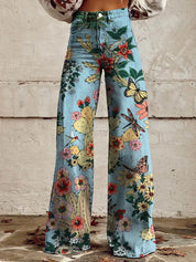 Rosa Jeans | Dames Jeans met Bloemenprint en Comfortabele Stretch Pasvorm