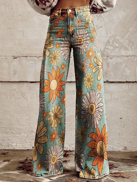 Rosa Jeans | Dames Jeans met Bloemenprint en Comfortabele Stretch Pasvorm
