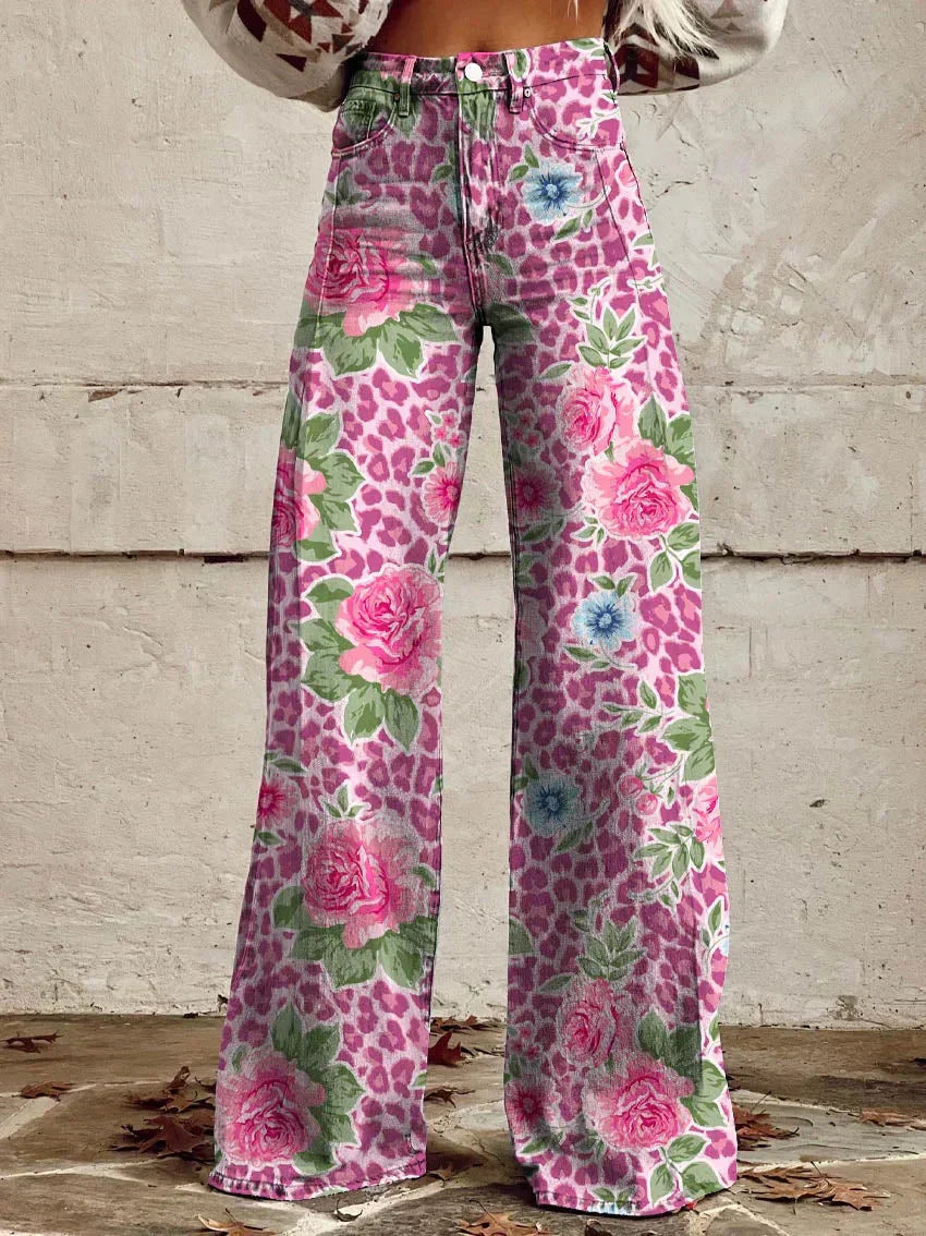Rosa Jeans | Dames Jeans met Bloemenprint en Comfortabele Stretch Pasvorm