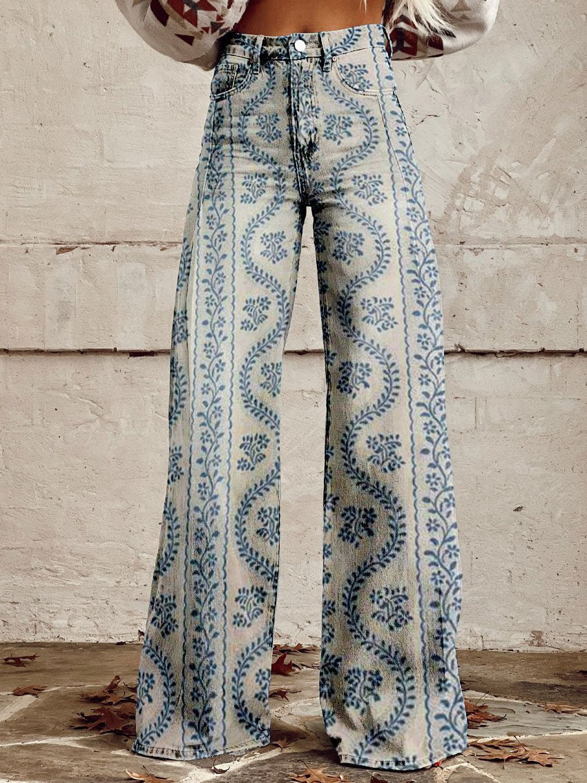 Rosa Jeans | Dames Jeans met Bloemenprint en Comfortabele Stretch Pasvorm