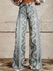 Rosa Jeans | Dames Jeans met Bloemenprint en Comfortabele Stretch Pasvorm