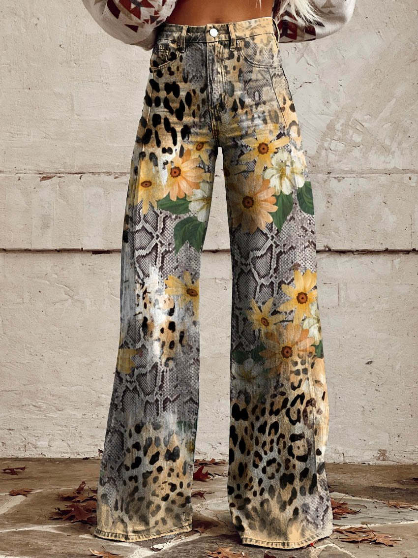 Rosa Jeans | Dames Jeans met Bloemenprint en Comfortabele Stretch Pasvorm