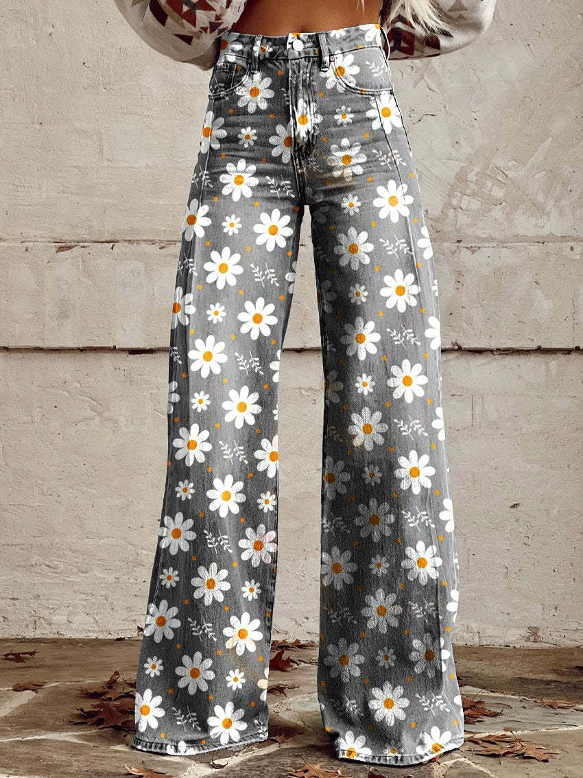 Rosa Jeans | Dames Jeans met Bloemenprint en Comfortabele Stretch Pasvorm