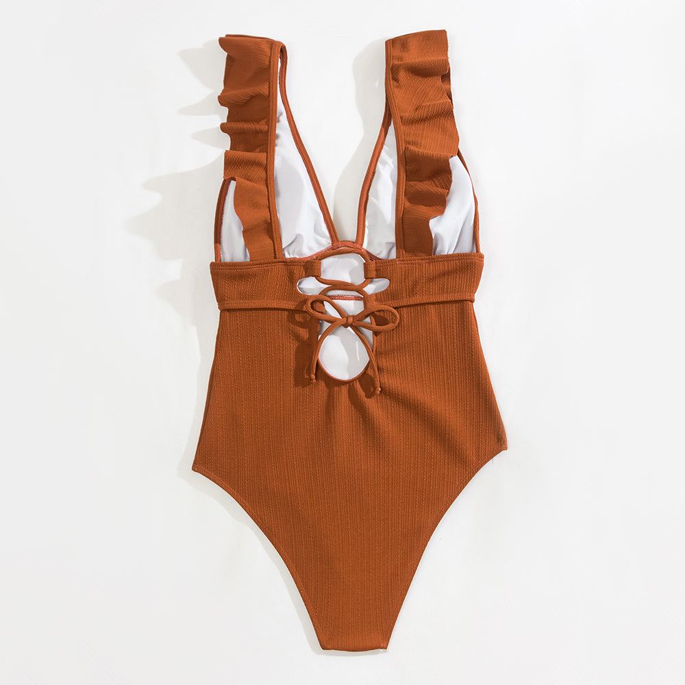Boho Badpak | Sexy Badpak met Lage V-Hals, Ruches en Rugsluiting