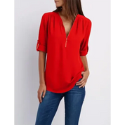 Nora Blouse | Comfortabele Damesblouse met Halve Rits en Relaxte Pasvorm