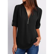 Nora Blouse | Comfortabele Damesblouse met Halve Rits en Relaxte Pasvorm