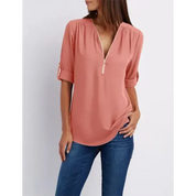 Nora Blouse | Comfortabele Damesblouse met Halve Rits en Relaxte Pasvorm