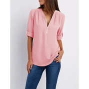 Nora Blouse | Comfortabele Damesblouse met Halve Rits en Relaxte Pasvorm