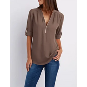 Nora Blouse | Comfortabele Damesblouse met Halve Rits en Relaxte Pasvorm