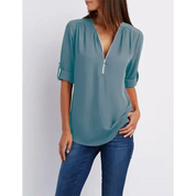 Nora Blouse | Comfortabele Damesblouse met Halve Rits en Relaxte Pasvorm