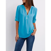 Nora Blouse | Comfortabele Damesblouse met Halve Rits en Relaxte Pasvorm