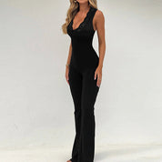Giulia Ferrara | Dames Jumpsuit met Naadloze Slim Fit en Kant V-Hals