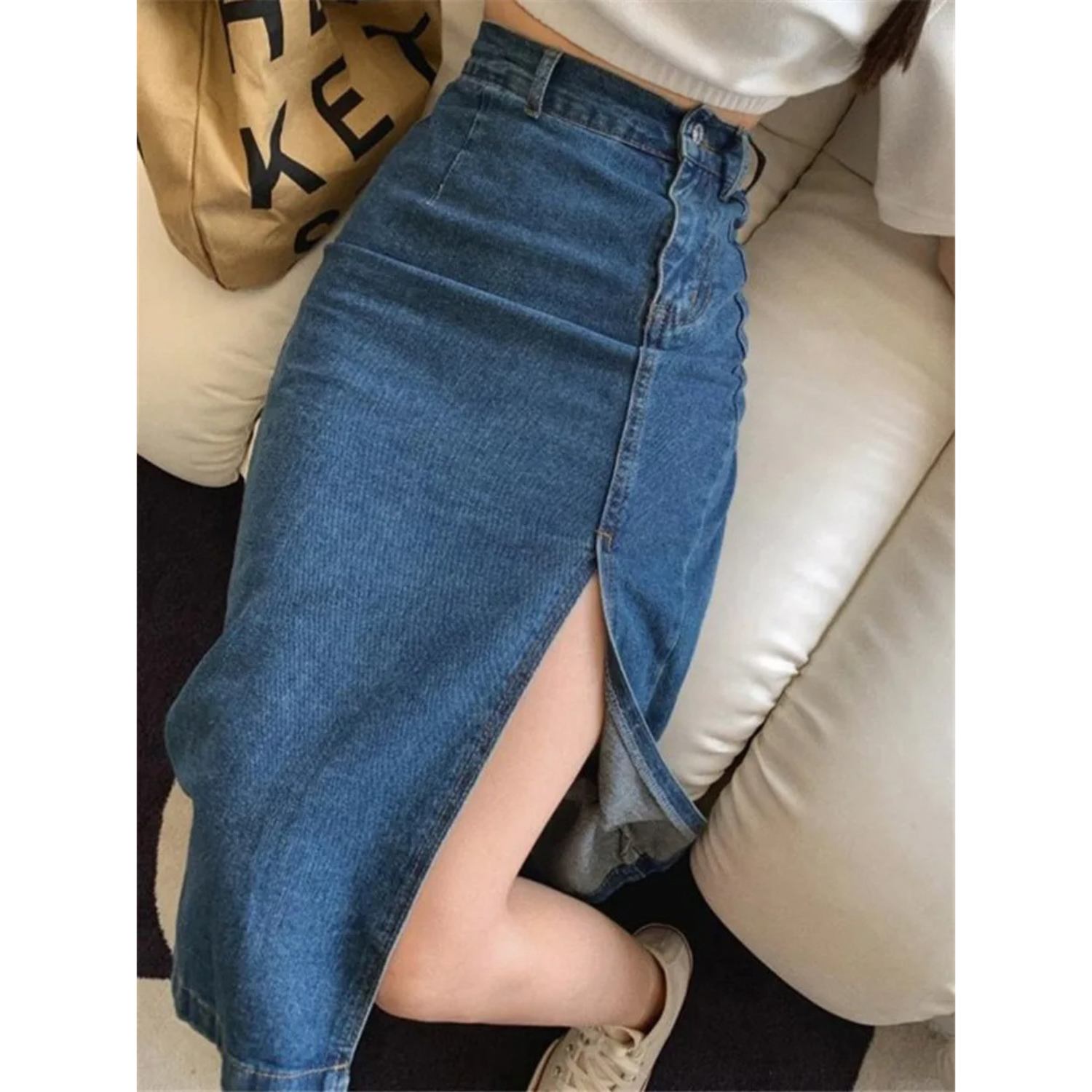 Alijn Rok | Denim Kokerrok met High Waist, Zijsplit en Klassieke Pasvorm