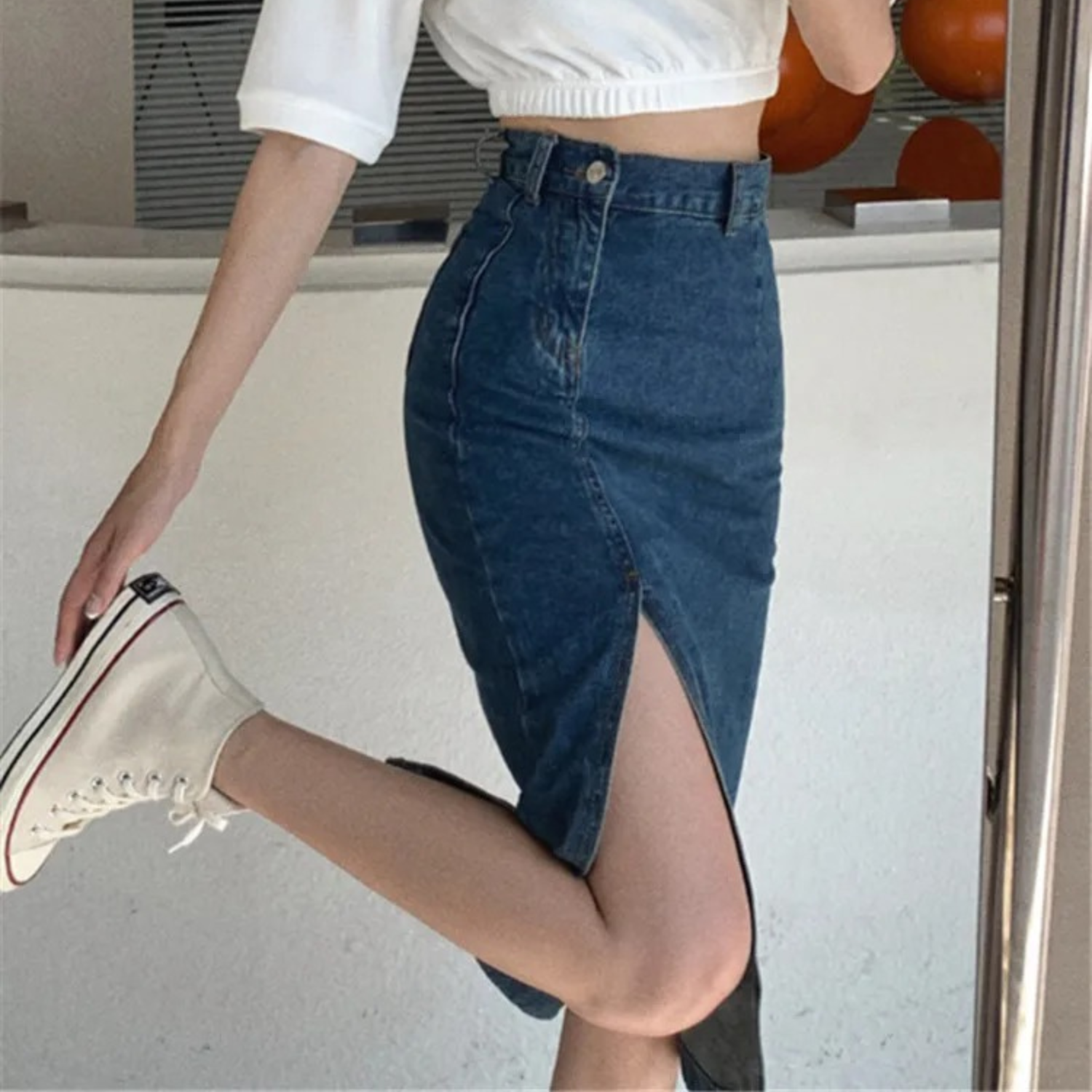 Alijn Rok | Denim Kokerrok met High Waist, Zijsplit en Klassieke Pasvorm