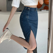 Alijn Rok | Denim Kokerrok met High Waist, Zijsplit en Klassieke Pasvorm