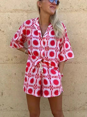Alona | Tweedelige Zomerset Dames Top en Shorts met Print - Luchtig, Vrolijk en Strandklaar - Roze