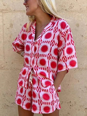 Alona | Tweedelige Zomerset Dames Top en Shorts met Print - Luchtig, Vrolijk en Strandklaar - Roze