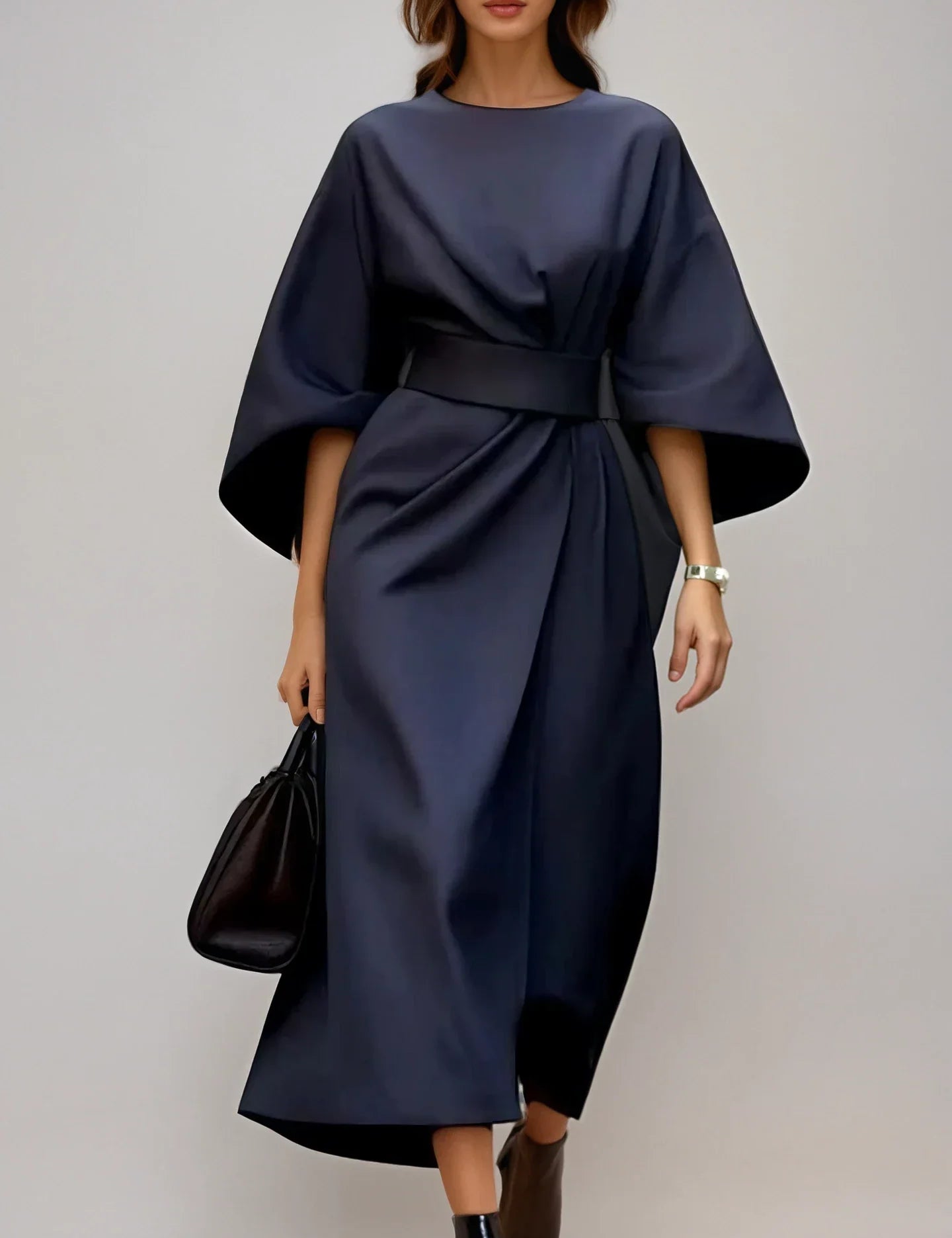 Am_lie_Vercourt_Elegante_Damesjurk_met_Lantaarnmouwen_en_Ceintuur_Blauw.webp