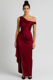 One Shoulder Avondjurk met Split Dames - Rood / Donkerblauw / Zwart - Maelen