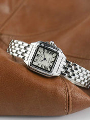 Dames Horloge Vierkante Kast Guilloche Wijzerplaat Romeinse Cijfers - Goud / Zilver - Maelen