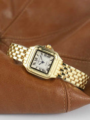 Dames Horloge Vierkante Kast Guilloche Wijzerplaat Romeinse Cijfers - Goud / Zilver - Maelen
