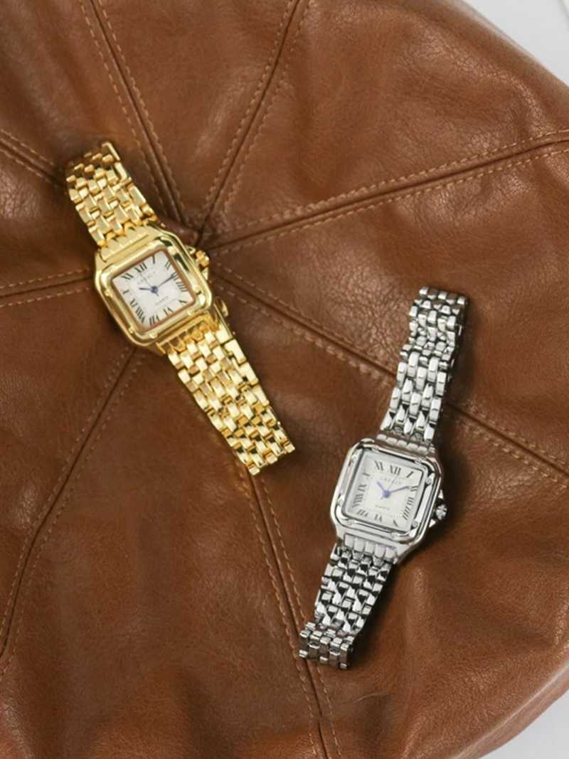 Dames Horloge Vierkante Kast Guilloche Wijzerplaat Romeinse Cijfers - Goud / Zilver - Maelen