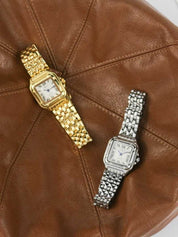 Dames Horloge Vierkante Kast Guilloche Wijzerplaat Romeinse Cijfers - Goud / Zilver - Maelen
