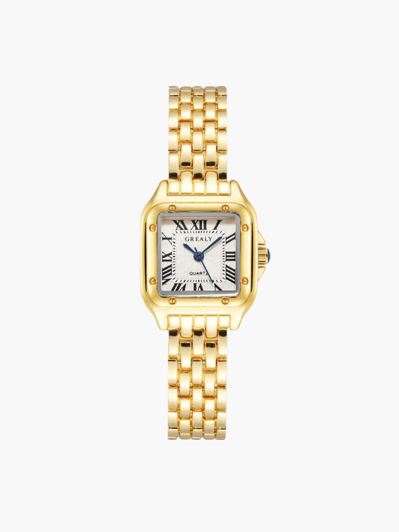 Dames Horloge Vierkante Kast Guilloche Wijzerplaat Romeinse Cijfers - Goud / Zilver - Maelen