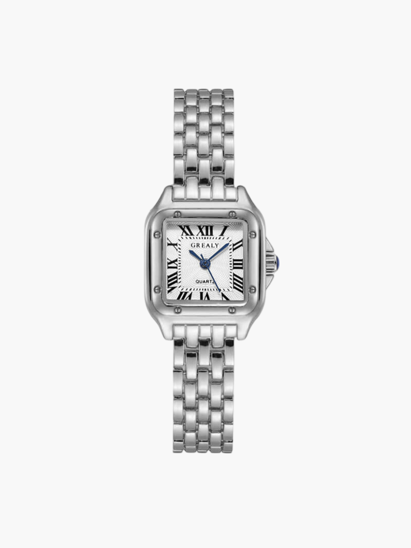 Dames Horloge Vierkante Kast Guilloche Wijzerplaat Romeinse Cijfers - Goud / Zilver - Maelen