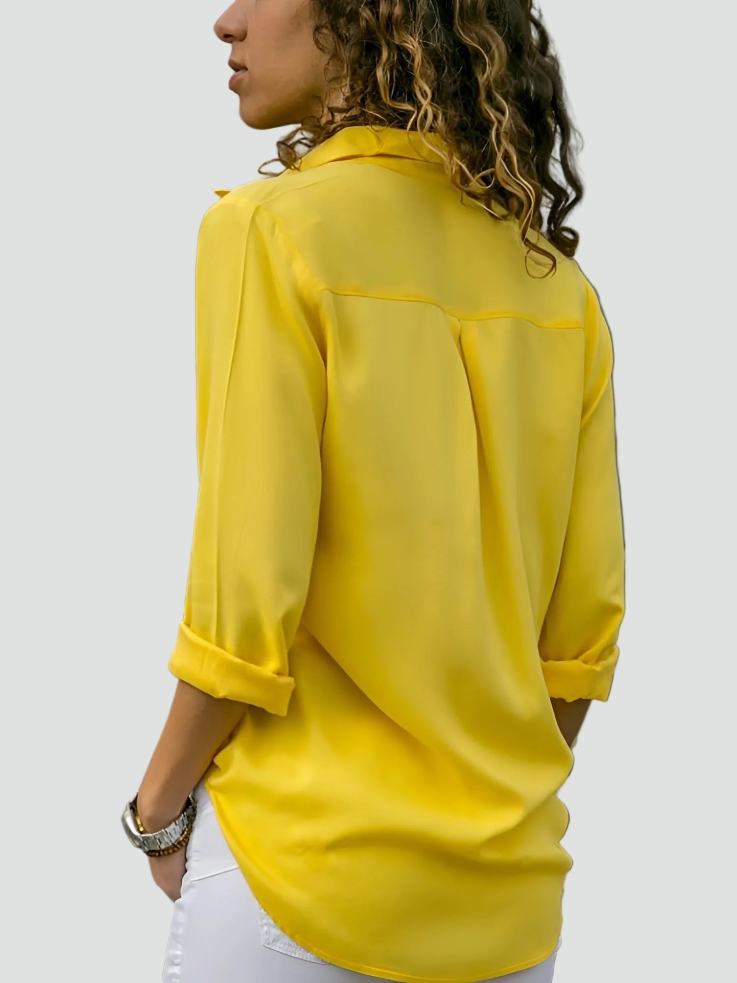 Lichte Damesblouse met Lange Mouwen en V-hals - Oranje/Zwart/Wit
