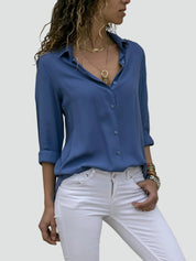Lichte Damesblouse met Lange Mouwen en V-hals - Oranje/Zwart/Wit
