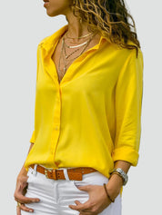 Lichte Damesblouse met Lange Mouwen en V-hals - Oranje/Zwart/Wit