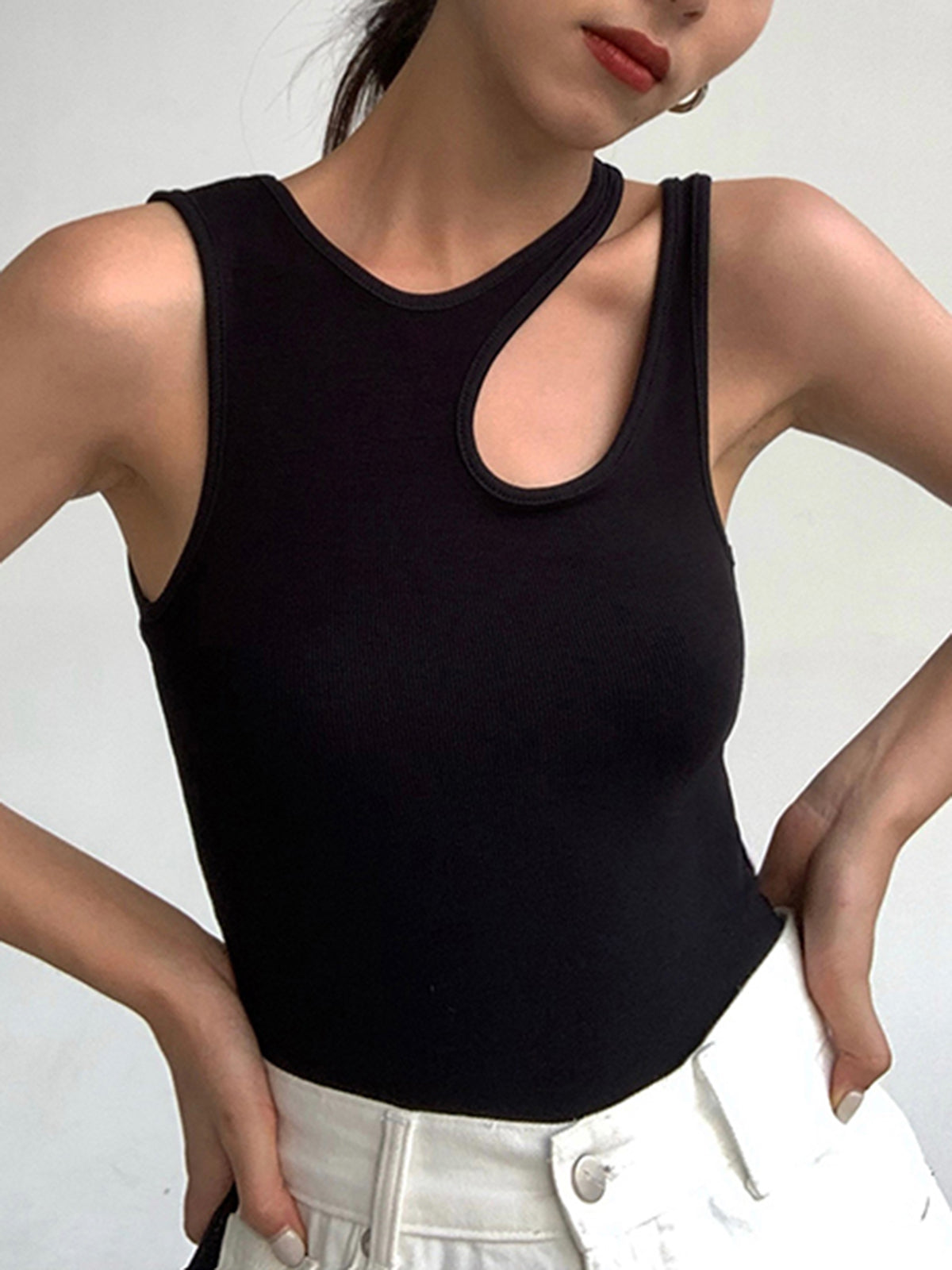 Rib Top Dames met Cut Out Detail - Isabella Fiora
