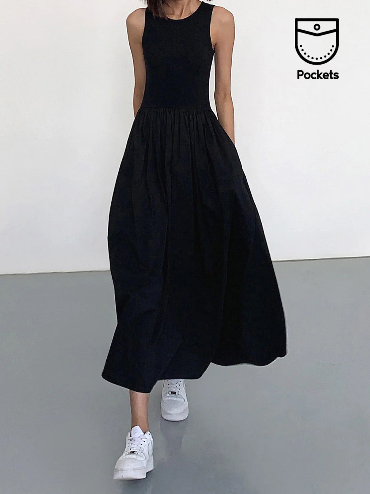 Lange Jurk Dames | Maxi Jurk met Ronde Hals en Stretch - Valentina Romano