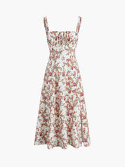 Bloemen Midi Jurk Zomer met Split en Smalle Bandjes - Isabella Fiorenza
