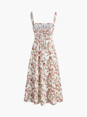 Bloemen Midi Jurk Zomer met Split en Smalle Bandjes - Isabella Fiorenza