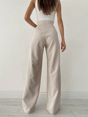 Riva | Pantalon met Hoge Taille voor Dames en Wijde Pijpen - Luchtig, Elegant en Veelzijdig - Beige / Zwart