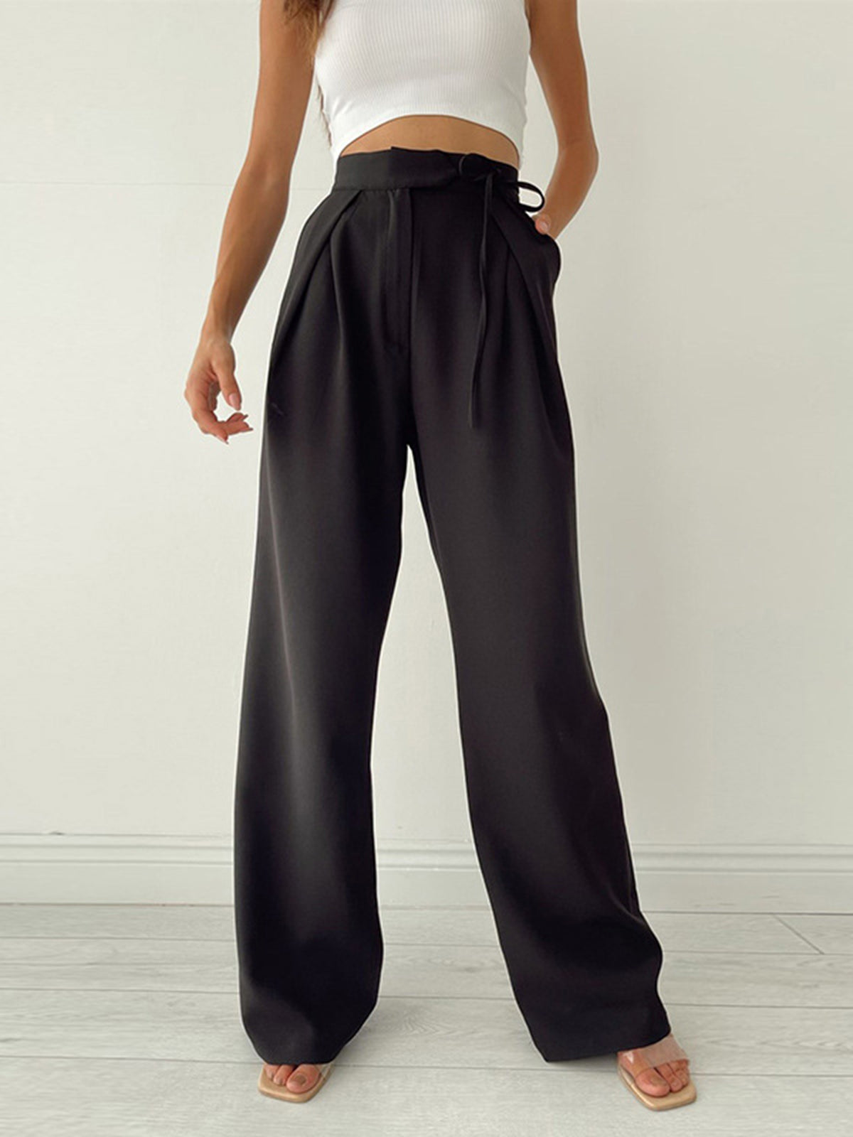 Riva | Pantalon met Hoge Taille voor Dames en Wijde Pijpen - Luchtig, Elegant en Veelzijdig - Beige / Zwart