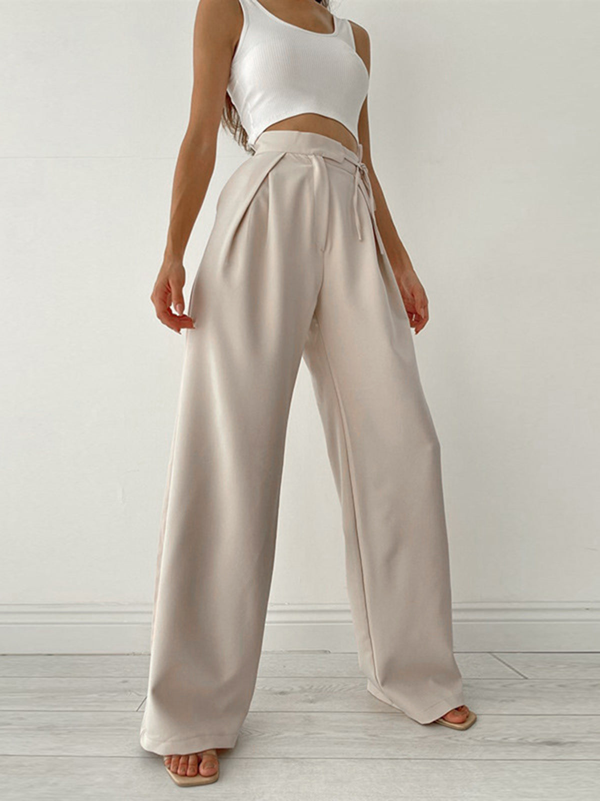 Riva | Pantalon met Hoge Taille voor Dames en Wijde Pijpen - Luchtig, Elegant en Veelzijdig - Beige / Zwart