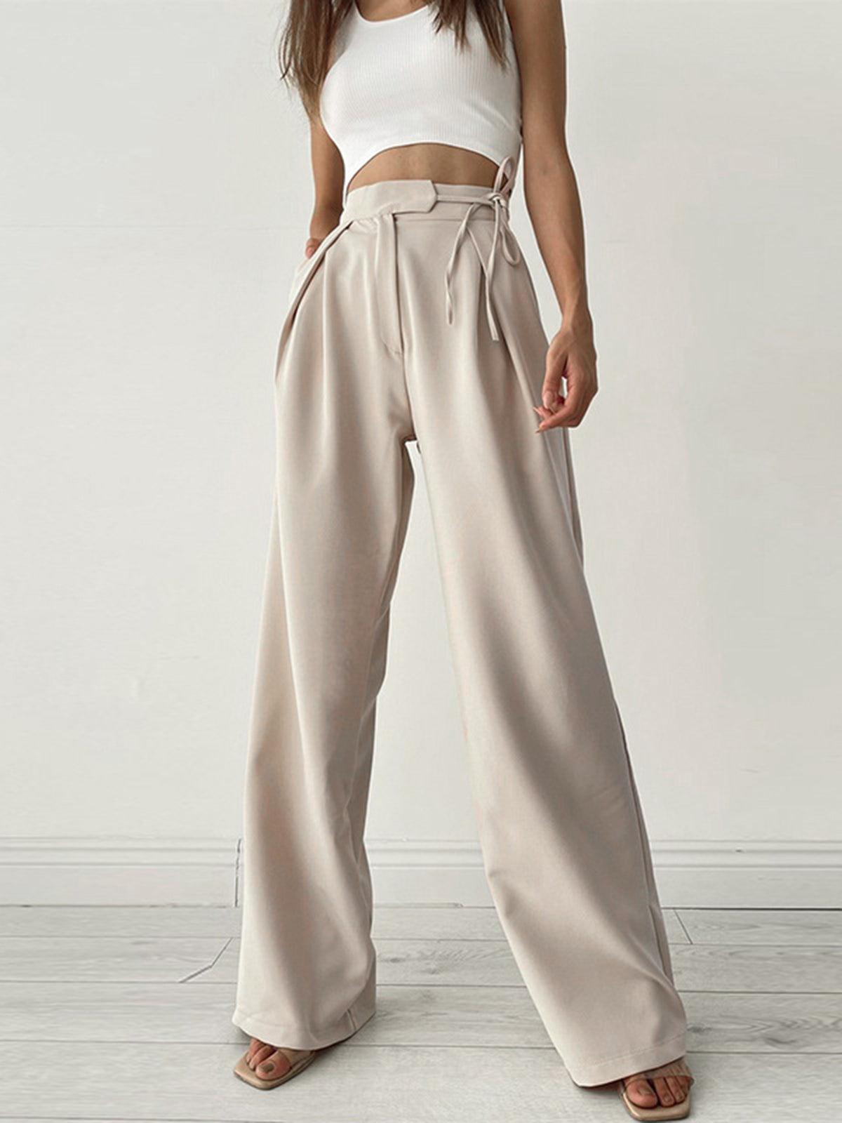 Riva | Pantalon met Hoge Taille voor Dames en Wijde Pijpen - Luchtig, Elegant en Veelzijdig - Beige / Zwart