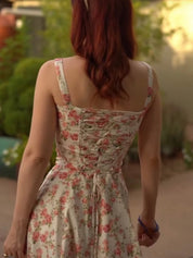 Bloemen Midi Jurk Zomer met Split en Smalle Bandjes - Isabella Fiorenza
