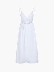 Dames Maxi Jurk Open Rug Spaghettibandjes 100% Katoen - Wit / Zwart / Blauw - Maelen