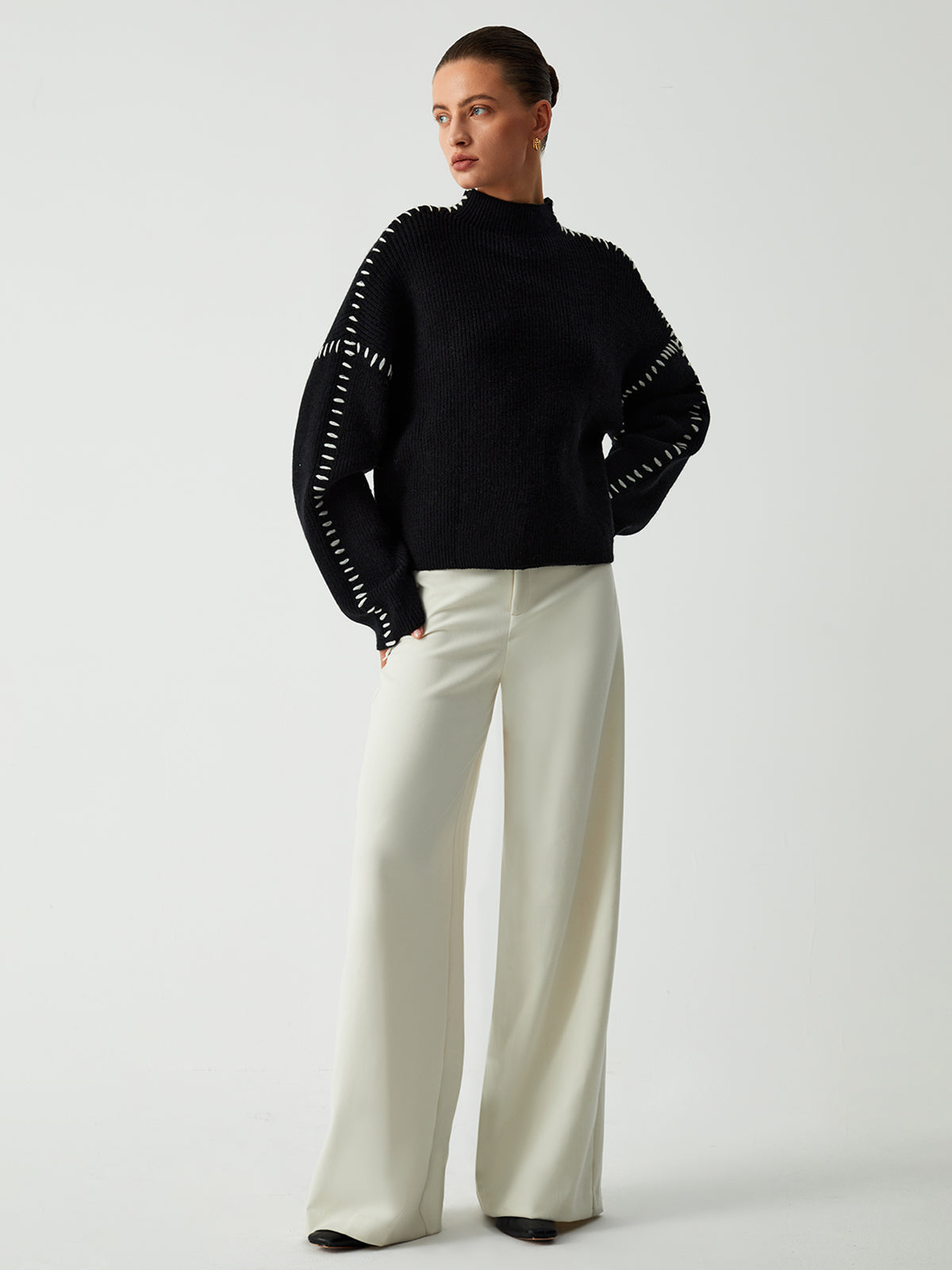 Oversized Trui Dames | Gebreide Trui met Opstaande Kraag - Valentina Romano